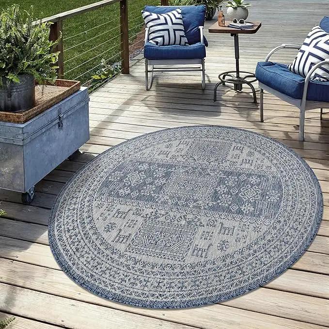 Keen Home Design Terrace Outdoor Round Rug - 5ft Round Washable Indoor/Outdoor Rug for Patio, Kitchen, Balcony, Beach, Garden, Deck and Porch, Size: 5'3" Round by GreenHaven Gardens
