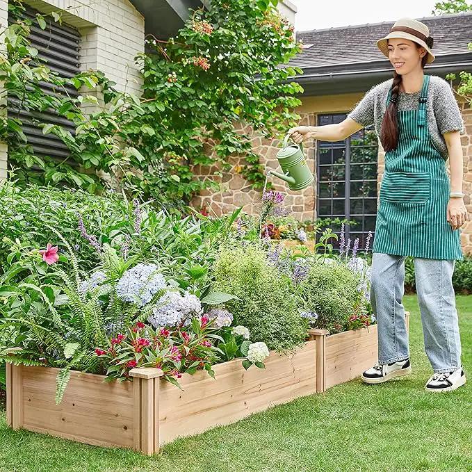 Yaheetech 8×2ft Wooden Horticulture Raised Garden Bed Divisible Elevated Planting Planter Box for Flowers/Vegetables/Herbs in Backyard/Patio Outdoor, Natural Wood, 95 x 25 x 11in by GreenHaven Gardens