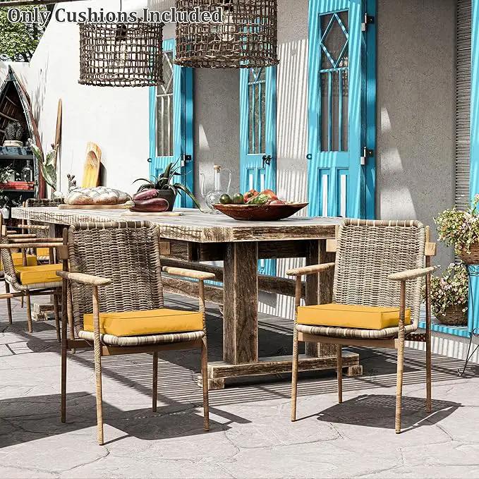 Patio Chair Cushions 17 X 16 X 3 Inch Waterproof Outdoor Seat Cushions for Patio Furniture, Outdoor Sofa Couch Pads with Ties & Handle, Set of 2, Yellow by GreenHaven Gardens