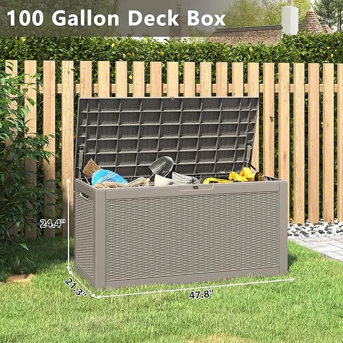 KAMABOKO 101 Gallon Waterproof Large Resin Deck Box, Lockable Large Outdoor Storage Boxes Indoor Outdoor Storage Container for Patio Cushions, Gardening Tools, Pool Supplies, Grey by GreenHaven Gardens