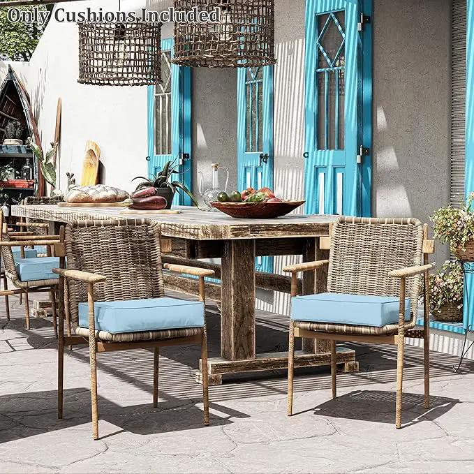 Patio Chair Cushions 18.5 X 16 X 4 Inch Waterproof Outdoor Seat Cushions for Patio Furniture, Outdoor Sofa Couch Pads with Ties & Handle, Set of 2, Light Blue by GreenHaven Gardens