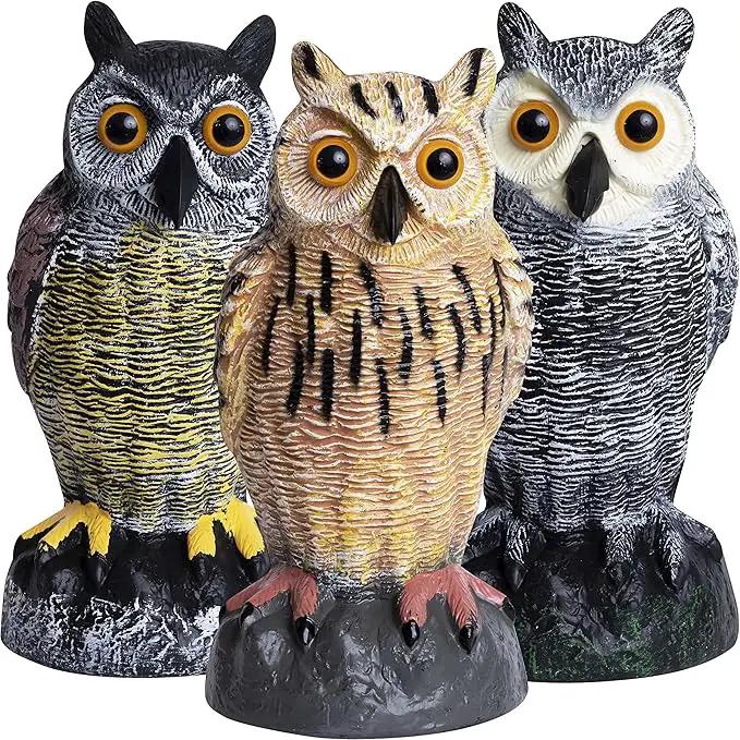 Galashield Owl Decoy | Plastic Fake Owls | Owl Statue for Garden & Outdoors [Set of 3] by GreenHaven Gardens