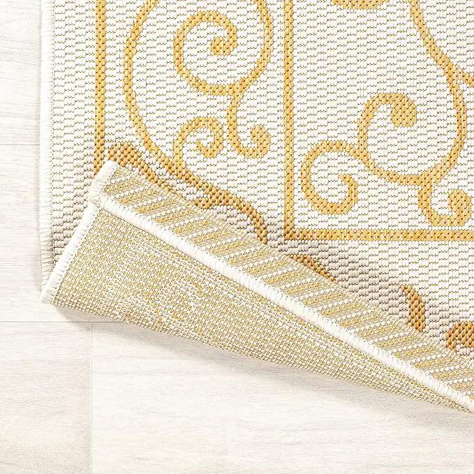 JONATHAN Y SMB106M-210 Charleston Vintage Filigree Textured Weave Indoor Outdoor Runner Rug, Classic,Traditional,Transitional Easy Clean,Bedroom,Kitchen,Backyard,Patio, Non-Shed, Cream/Yellow, 2 X 10 by GreenHaven Gardens