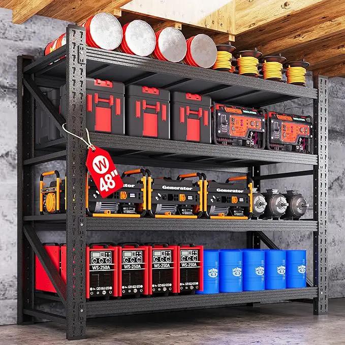 3000LBS Metal Storage Shelves, 48” W Heavy Duty Garage Shelving Units, 4 Tier Storage rack shelf, Steel Industrial Shelving , Adjustable Standing Shelf for Basement/Warehouse 48"W x 24"D x 70"H, Black by GreenHaven Gardens