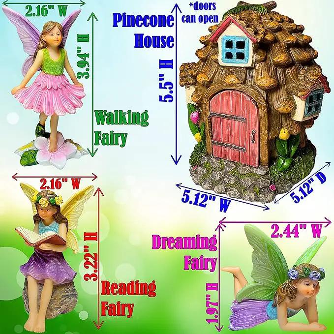 Mood Lab Fairy Garden - Pinecone Fairy House Kit of 4 pcs - Miniature Figurines & Accessories Set - Outdoor or House Decor by GreenHaven Gardens