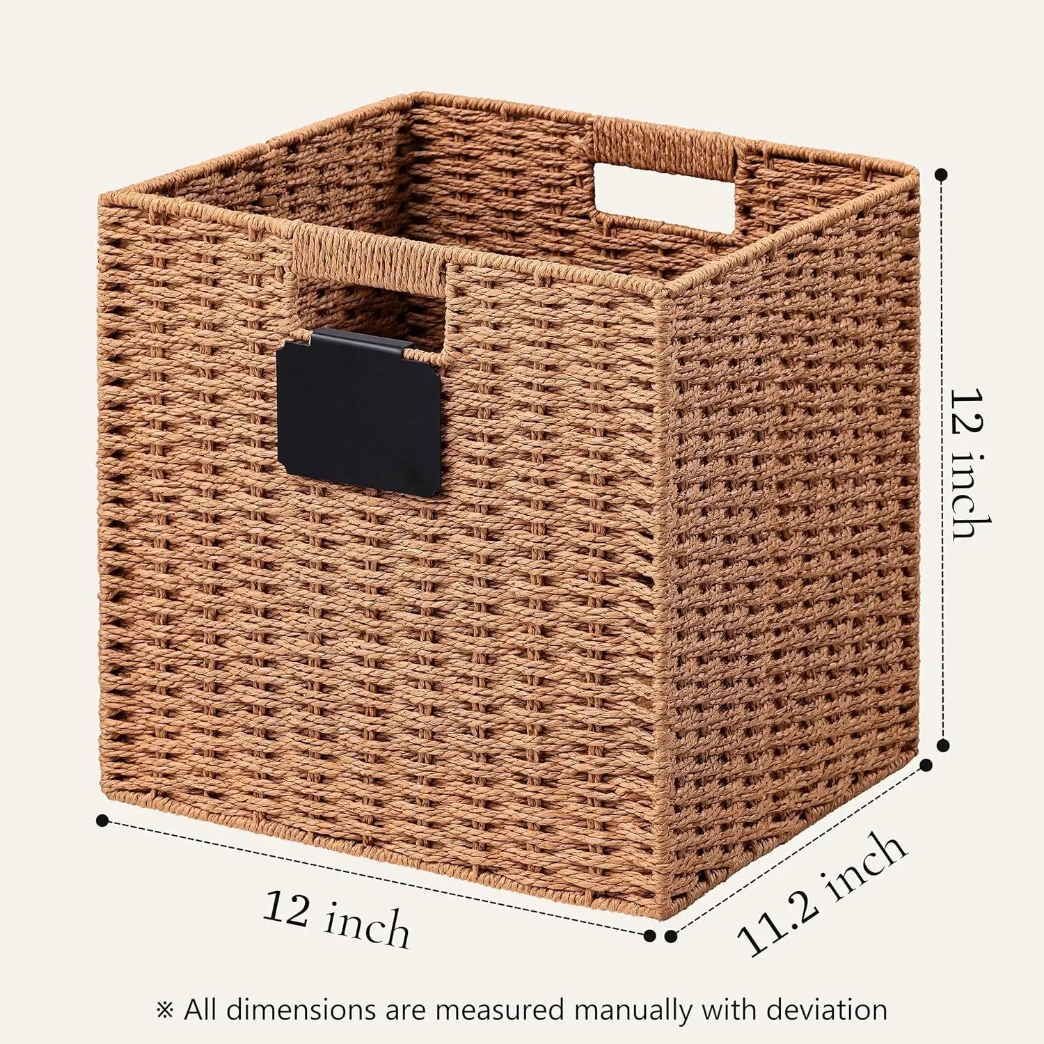 UBBCARE 2 Pack Wicker Basket, 12×12 Storage Cubes with Label, Foldable Cube Storage Bin with Handle, Square Storage Basket for Shelves, Woven Paper Rope Basket for Organizing, Caramel by GreenHaven Gardens