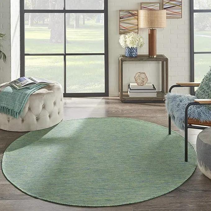 Nourison Positano Indoor/Outdoor Blue/Green 6' x Round Area Rug, Easy Cleaning, Non Shedding, Bed Room, Living Room, Dining Room, Backyard, Deck, Patio (6 Round) by GreenHaven Gardens