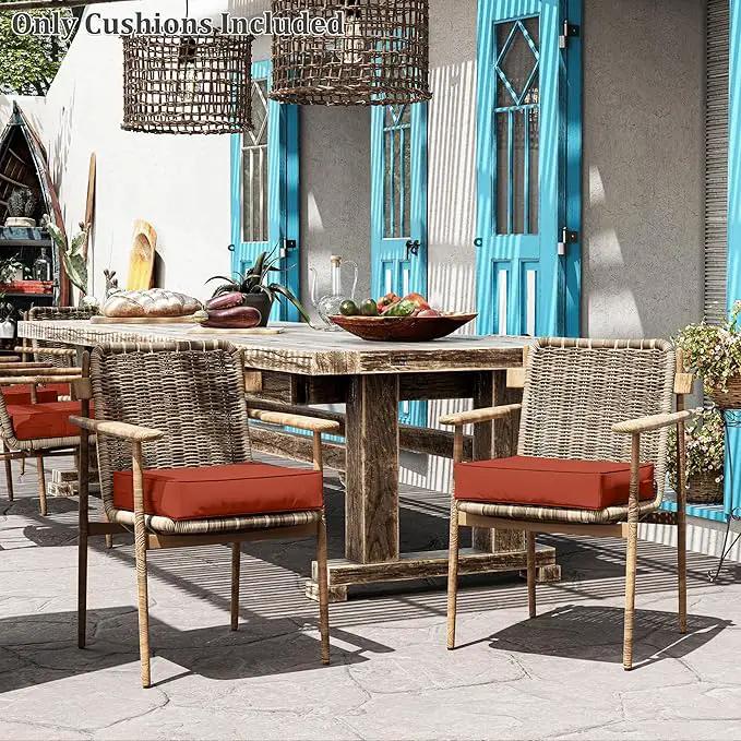 Patio Chair Cushions 19 X 19 X 4 Inch Waterproof Outdoor Seat Cushions for Patio Furniture, Outdoor Sofa Couch Pads with Ties & Handle, Set of 2, Terra Red by GreenHaven Gardens