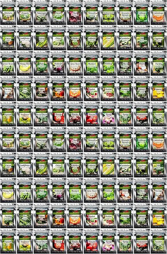 100 Seed Packets, 50 Varieties: Ultimate Seed Vault for Home Food Security & Abundant Gardens by B&KM Farms by GreenHaven Gardens
