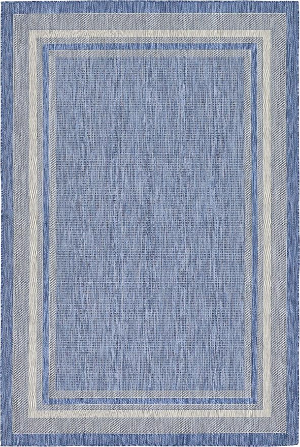 Unique Loom Outdoor Border Collection Area Rug - Soft Border (6' 1" x 9' Rectangle, Blue/ Ivory) by GreenHaven Gardens