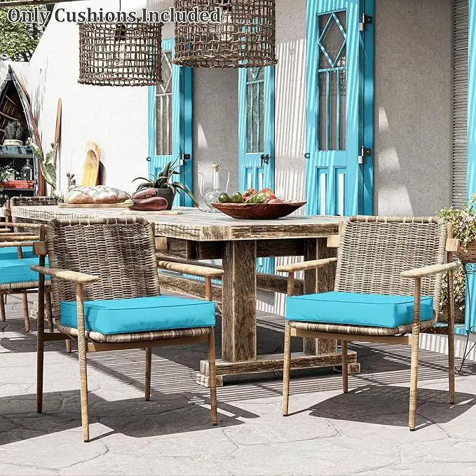 Patio Chair Cushions 22 X 22 X 4 Inch Waterproof Outdoor Seat Cushions for Patio Furniture, Outdoor Sofa Couch Pads with Ties & Handle, Set of 2, Lake Blue by GreenHaven Gardens