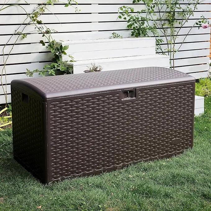 Amazon Basics Outdoor Organization & Storage Deck Box with Lid, 99 Gallon, Brown by GreenHaven Gardens