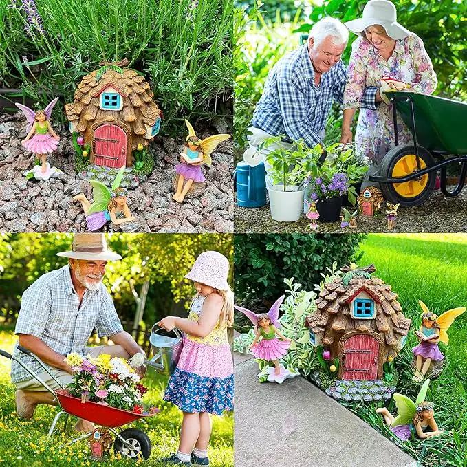 Mood Lab Fairy Garden - Pinecone Fairy House Kit of 4 pcs - Miniature Figurines & Accessories Set - Outdoor or House Decor by GreenHaven Gardens