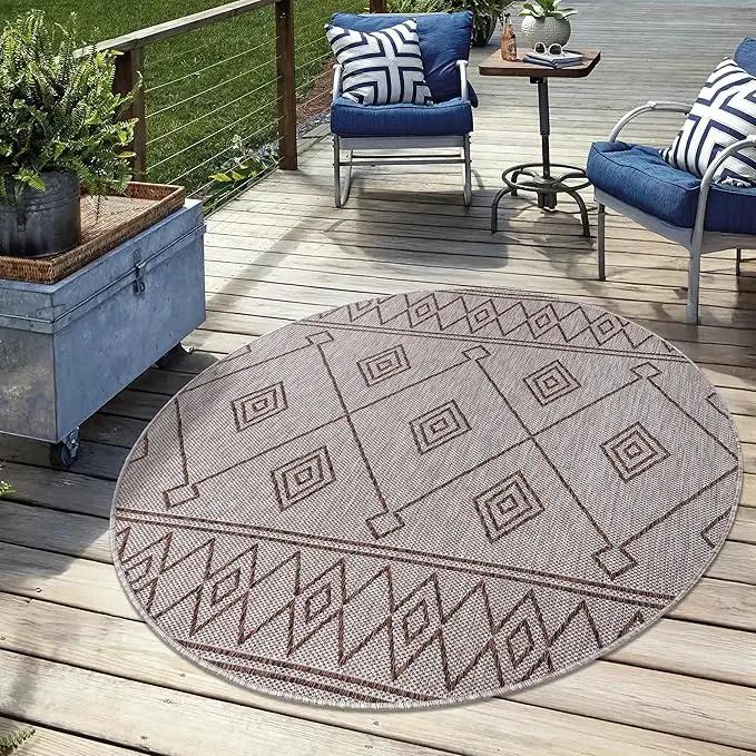 Keen Home Design Terrace Outdoor Round Rug - 5ft Round Washable Indoor/Outdoor Rug for Patio, Kitchen, Balcony, Beach, Garden, Deck and Porch, Size: 5'3" Round by GreenHaven Gardens