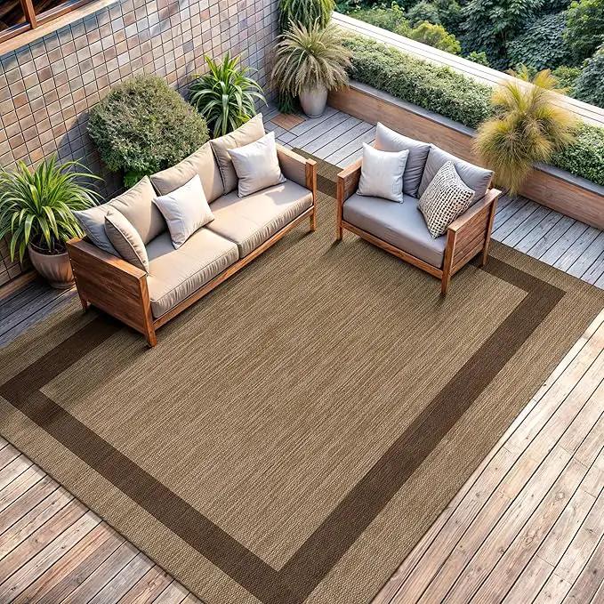 CAMILSON Outdoor Rug 6x9 - Modern Outside Rugs for Patios Porches Waterproof Durable Washable Non-Shedding, Easy-to-Clean Indoor Outdoor Area Carpet (6 x 9, Bordered - Jute) by GreenHaven Gardens