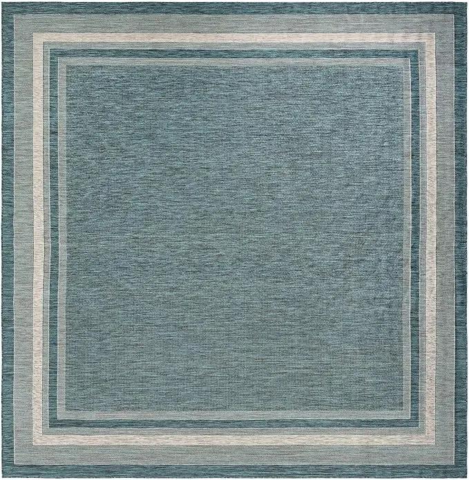 Unique Loom Outdoor Border Collection Area Rug - Soft Border (12' Square Teal/Ivory) by GreenHaven Gardens