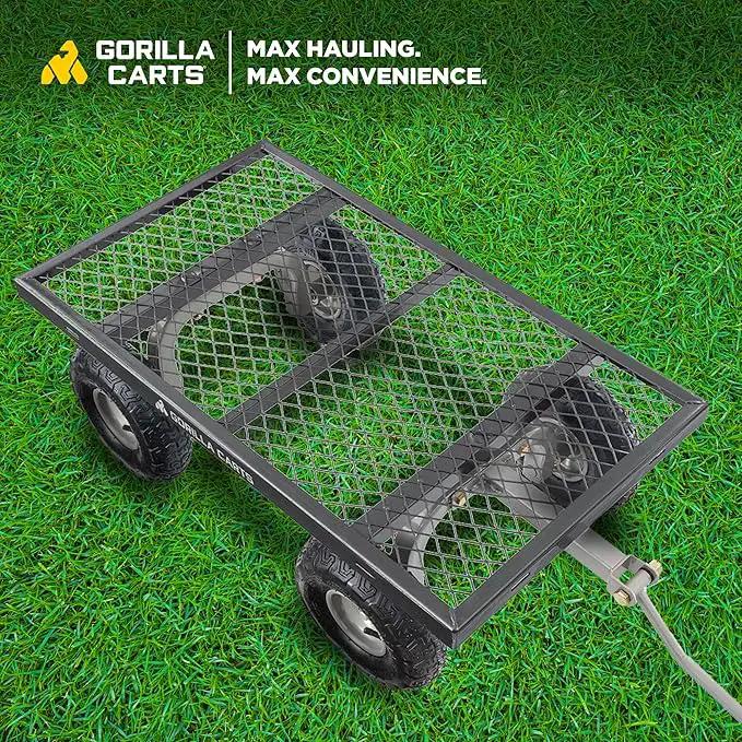 Gorilla Carts Steel Utility Cart, 4 Cu Ft Bed, 800 lb Load Capacity, Black – Heavy-Duty Outdoor Hauling Wagon with Removable Side Panels for Yard, Lawn, Garden or Landscaping by GreenHaven Gardens