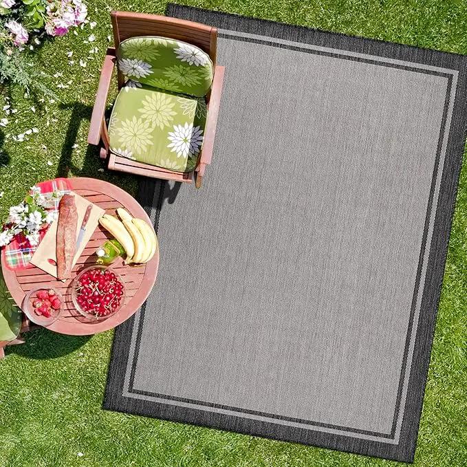CAMILSON Indoor Outdoor Rug, 5x7 Bordered Gray Modern Area Rugs for Indoor and Outdoor Patios, Kitchen and Hallway Mats, Washable Porch Deck Outside Carpet (Bordered Grey, 5 x 7) by GreenHaven Gardens