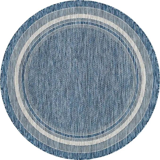 Unique Loom Outdoor Border Collection Area Rug - Soft Border (5' Round Blue/Ivory) by GreenHaven Gardens