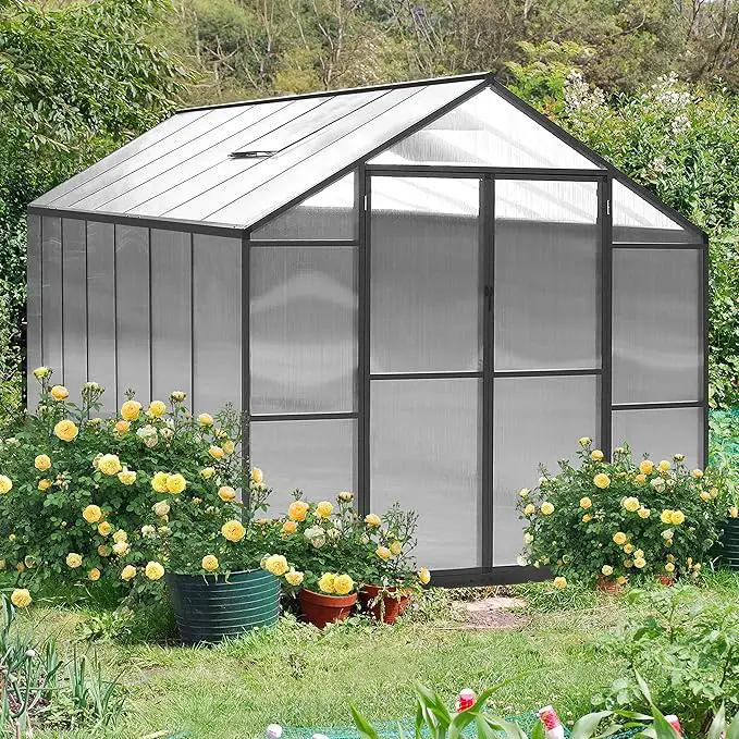 8x14 FT Green House for Outdoor, Polycarbonate Aluminum Walk-in Greenhouse Kit with Lockable Door and Adjustable Roof Vents, Backyard Garden in Winter, Gray by GreenHaven Gardens
