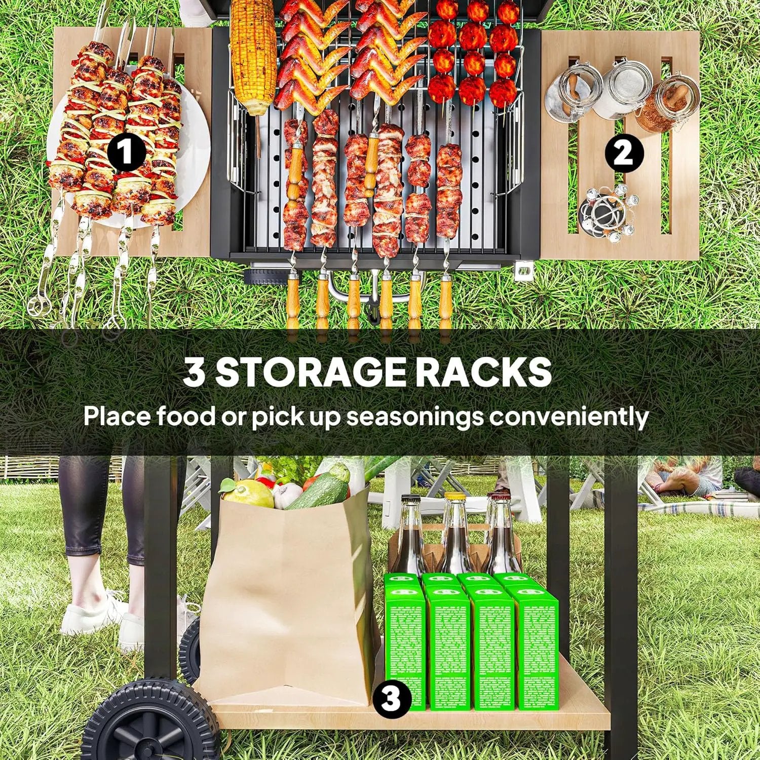 Outsunny Charcoal BBQ Grill with 245 sq. in. Cooking Area, Outdoor Barbecue Grill with Adjustable Charcoal Pan, 3 Shelves, Thermometer, Wheels for Patio, Backyard, Party, Picnic, Black by GreenHaven Gardens