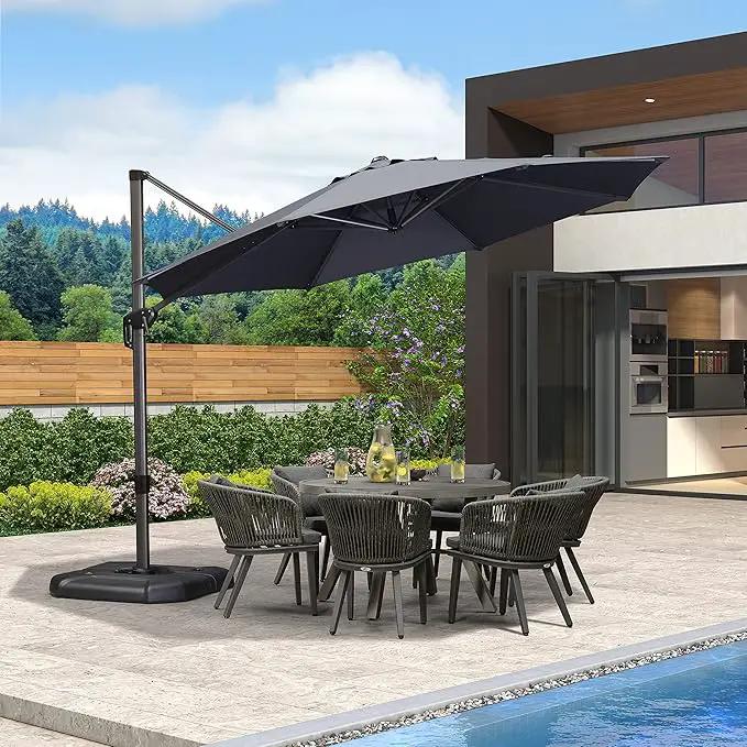 PURPLE LEAF 11 Feet Patio Umbrella with Base Outdoor Cantilever Round Umbrella Aluminum Offset Umbrella with 360-degree Rotation for Garden Deck Pool Patio, Grey by GreenHaven Gardens