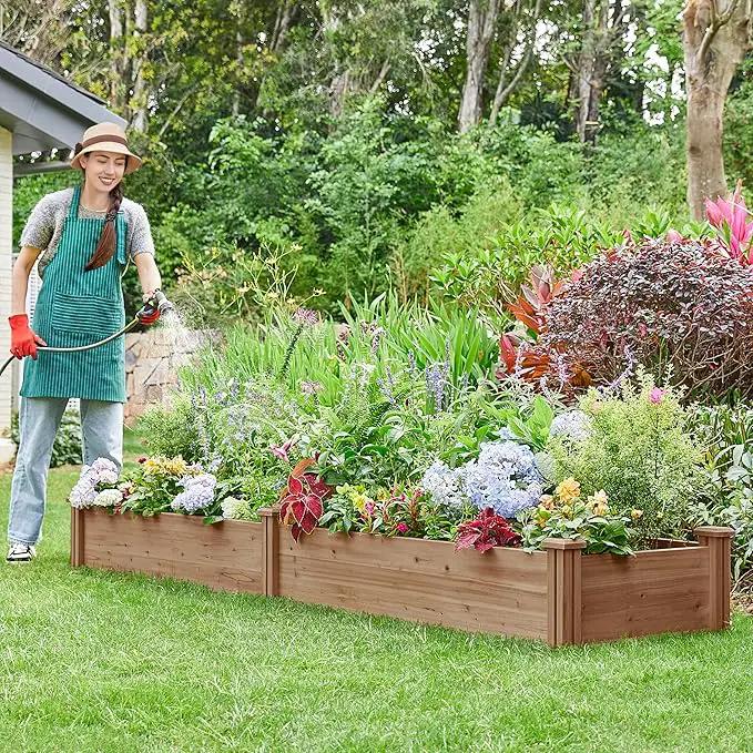 Yaheetech 8x2ft Wooden Horticulture Raised Garden Bed Divisible Elevated Planting Planter Box for Flowers/Vegetables in Backyard/Patio Outdoor, Dark Brown, 95 x 25 x 11in by GreenHaven Gardens