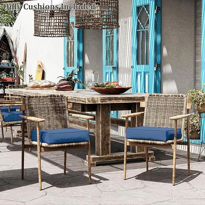 Patio Chair Cushions 19 X 19 X 4 Inch Waterproof Outdoor Seat Cushions for Patio Furniture, Outdoor Sofa Couch Pads with Ties & Handle, Set of 2, Blue