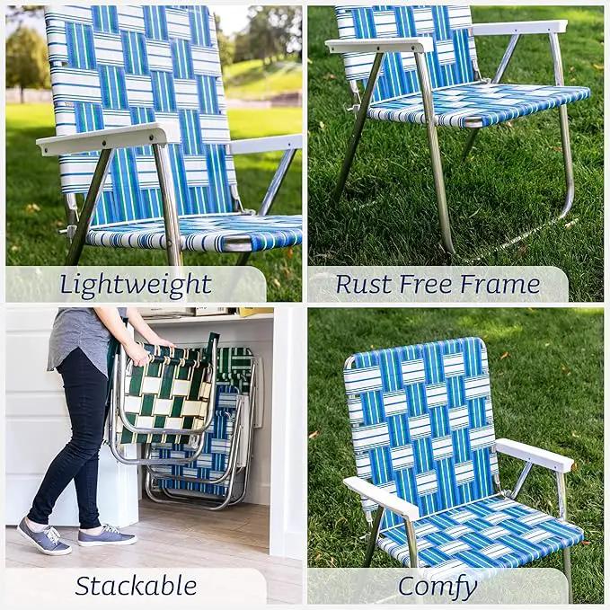 Lawn Chair USA Folding Aluminum Outdoor Patio Lawn Chair | Heavy-Duty Webbed Chairs for Camping, Sports, Beach, Yard & Tailgating | Lightweight Portable | Classic - Blue Wave with Blue Arms by GreenHaven Gardens