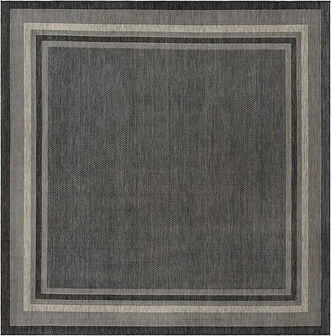 Unique Loom Outdoor Border Collection Area Rug - Soft Border (13' Square Black/Ivory) by GreenHaven Gardens