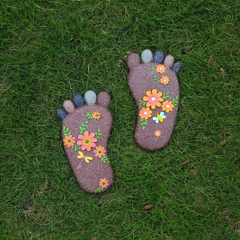 Stepping Stones Outdoor - Garden Decorative Stones for Patio, Deck, Garden or Sidewalk Home Decor Footprint Shaped Stepping Stones Set of 2 （Dark Brown） by GreenHaven Gardens