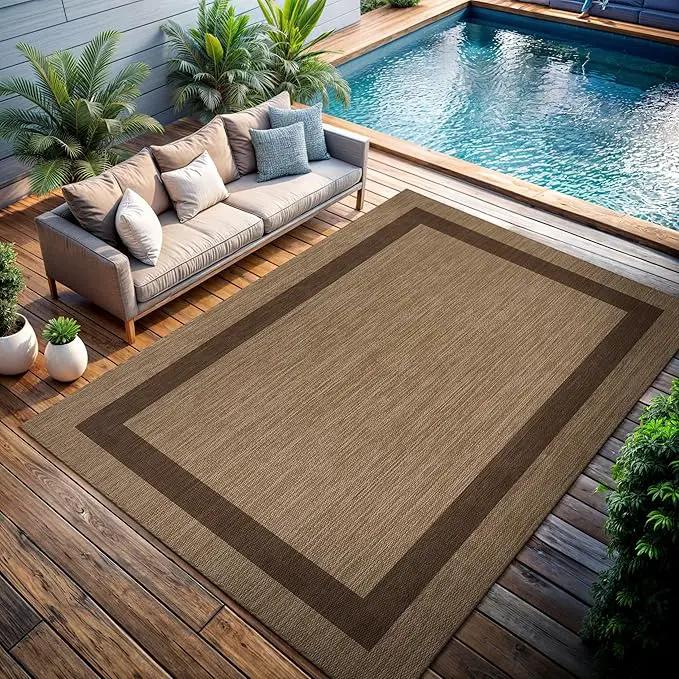 CAMILSON Outdoor Rug 8x10 - Modern Outside Rugs for Patios Porches Waterproof Durable Washable Non-Shedding, Easy-to-Clean Indoor Outdoor Area Carpet (8 x 10, Bordered - Jute) by GreenHaven Gardens