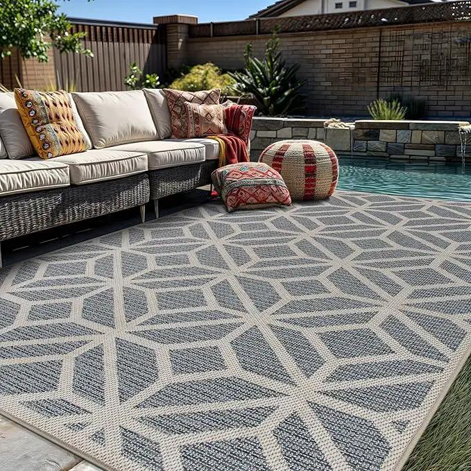 Rugshop Contemporary Geometric Indoor/Outdoor Area Rug 10' X 14' Blue by GreenHaven Gardens