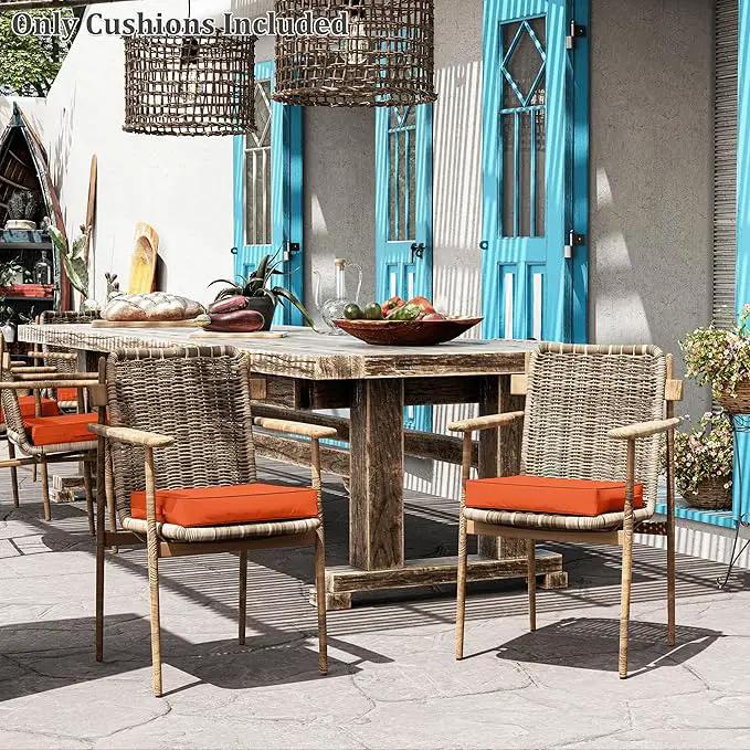 Patio Chair Cushions 17 X 16 X 3 Inch Waterproof Outdoor Seat Cushions for Patio Furniture, Outdoor Sofa Couch Pads with Ties & Handle, Set of 2, Orange by GreenHaven Gardens