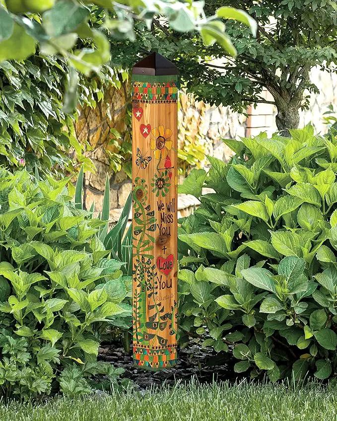 Studio M Art Pole, PVC Weather Resistant Pole with Vinyl Bowl 40 inches Tall Outdoor Decoration for Gardens, Patios, Yards, Landscaping and Birding Accessories, We Will Miss You by GreenHaven Gardens