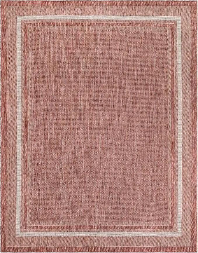 Unique Loom Outdoor Border Collection Area Rug - Soft Border (7' 10" x 10' Rectangle Rust Red/Ivory) by GreenHaven Gardens