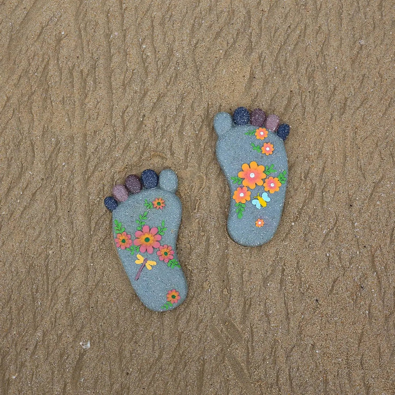 Stepping Stones - Resin Footprint Shaped Set of 2 (Light Gray) by GreenHaven Gardens
