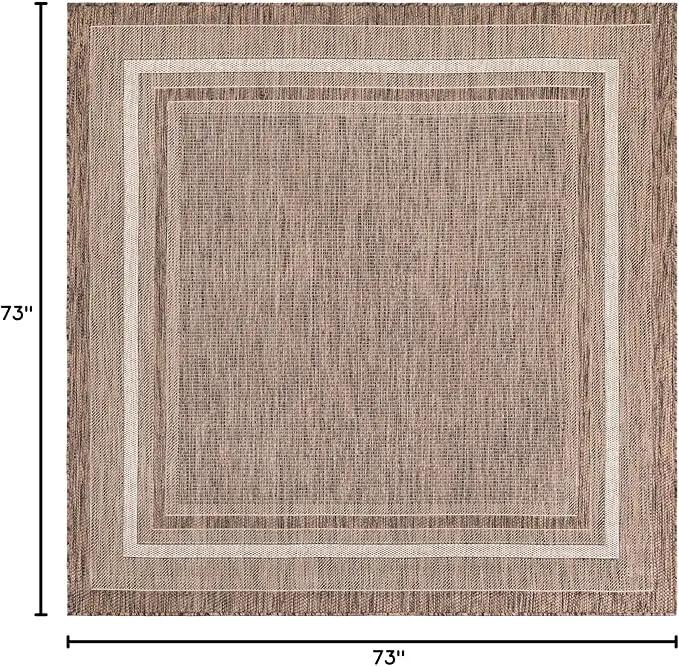 Unique Loom Outdoor Border Collection Area Rug - Soft Border (6' 1" Square Brown/Ivory) by GreenHaven Gardens