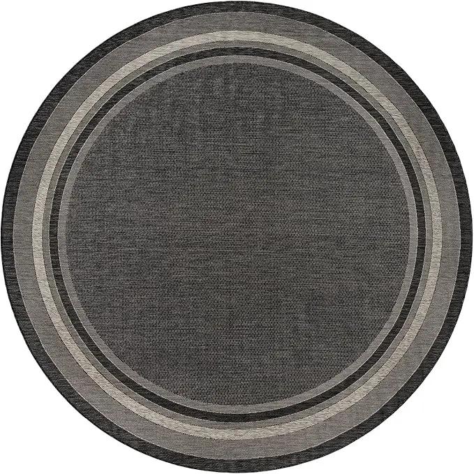 Unique Loom Outdoor Border Collection Area Rug - Soft Border (13' Round, Black/ Ivory) by GreenHaven Gardens