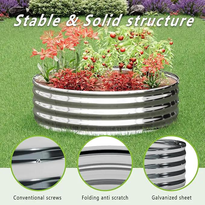 2PCS 2x2x1FT Galvanized Raised Garden Bed Kit,Vegetable Boxes-Round Metal Flower Box,Large Planter Raised Beds Outdoor Garden for Planting,Fruit,Herb-Sliver by GreenHaven Gardens