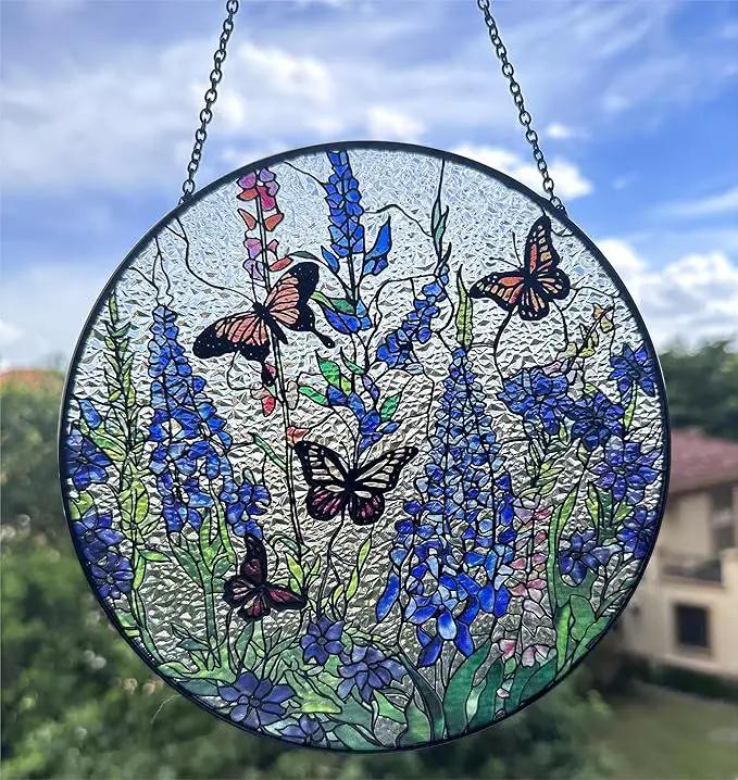 7.8'' Lavender Monarch Butterfly Suncatcher Stained Glass - Monarch Lavender Originally Designed Butterfly Suncatchers for Sun Catchers Indoor Window | Beautiful Gifts for Butterfly Lovers by GreenHaven Gardens