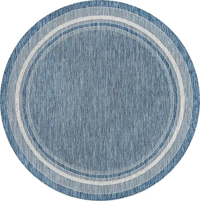 Unique Loom Outdoor Border Collection Area Rug - Soft Border (7' 10" Round, Blue/ Ivory) by GreenHaven Gardens