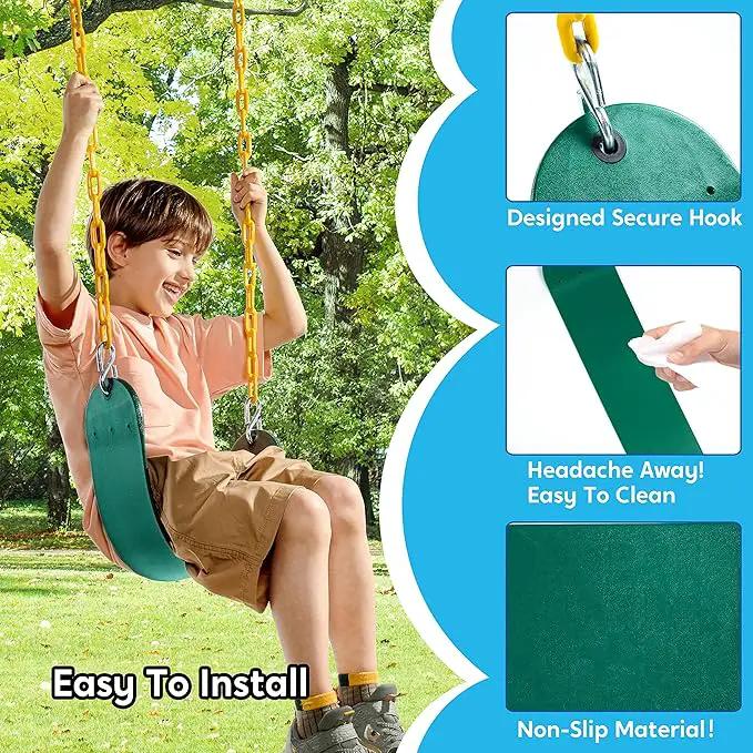 TURFEE Heavy Duty Swing Seat Green Color with 66” Chain, Swing Set Accessories Replacement with Snap Hooks for Kids Outdoor Play Playground by GreenHaven Gardens