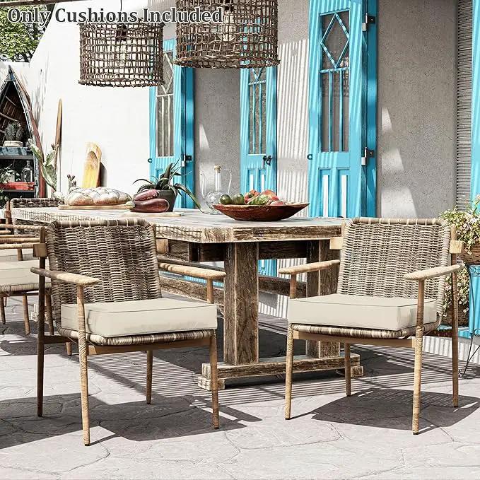 Patio Chair Cushions 22 X 22 X 4 Inch Waterproof Outdoor Seat Cushions for Patio Furniture, Outdoor Sofa Couch Pads with Ties & Handle, Set of 2, Cream by GreenHaven Gardens