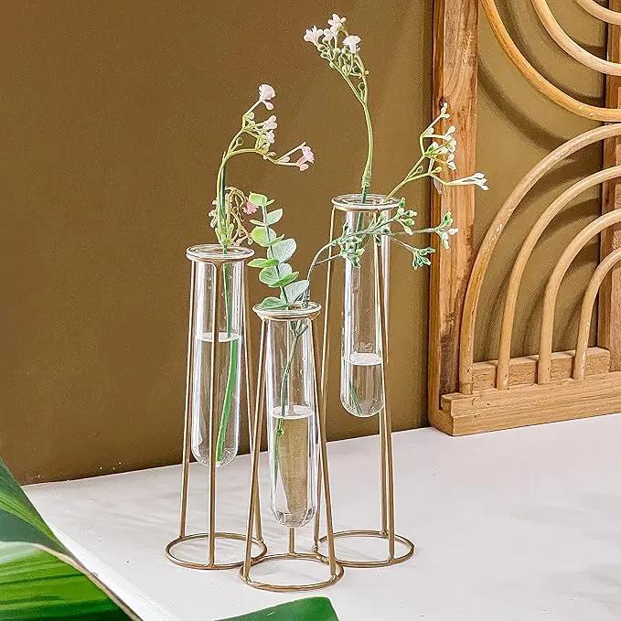 Propagation Station Terrariums with Gold Metal Stand - Kate Aspen 3 Glass Test Tube Planters for Indoor Plant, Air Plants, Plant Clippings, Cut Flowers, Herbs, Succulents | Home Decor Table Decoration by GreenHaven Gardens