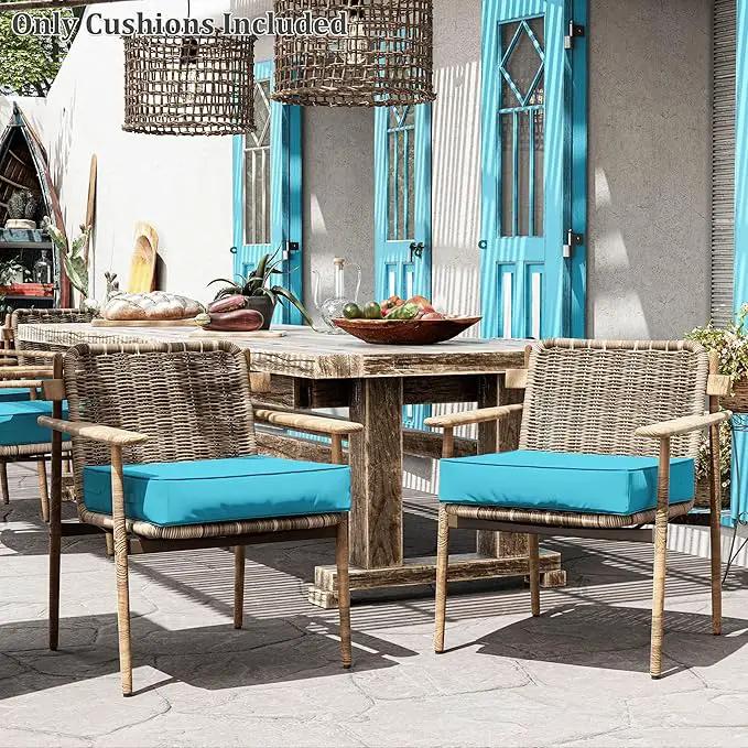 Patio Chair Cushions 24 X 24 X 5 Inch Waterproof Outdoor Seat Cushions for Patio Furniture, Outdoor Sofa Couch Pads with Ties & Handle, Set of 2, Lake Blue by GreenHaven Gardens