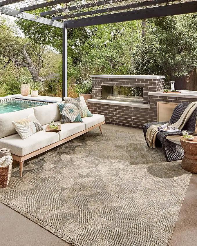 Loloi Dawn Collection Indoor/Outdoor DAW-08 Beige 7'-8" x 10' Area Rug by GreenHaven Gardens