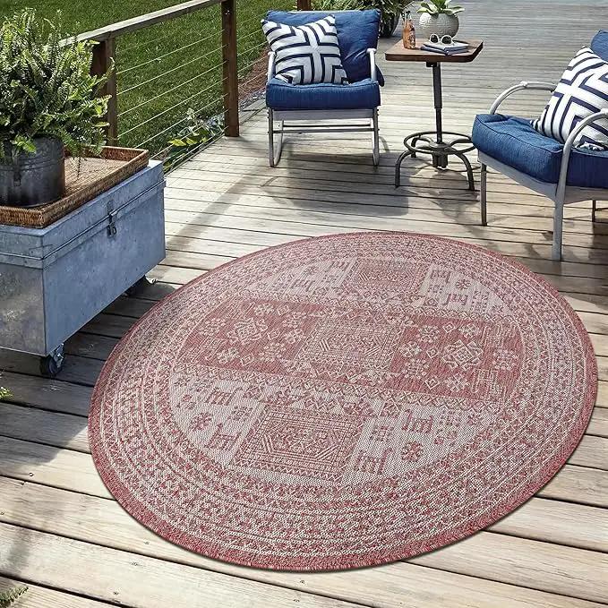 Keen Home Design Terrace Outdoor Round Rug - 8ft Round Washable Indoor/Outdoor Rug for Patio, Kitchen, Balcony, Beach, Garden, Deck and Porch, Size: 7'7" Round by GreenHaven Gardens