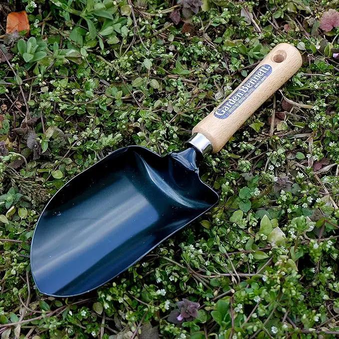 Garden Helper Soil Scoop Garden Tool, Large Loose Soil Scooper Tool for Transplanting and Gardening, Heavy Duty Japanese Steel Balde, Wood Handle, Made in Japan by GreenHaven Gardens
