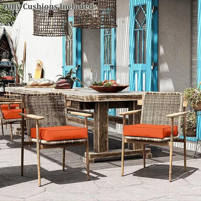 Patio Chair Cushions 19 X 19 X 4 Inch Waterproof Outdoor Seat Cushions for Patio Furniture, Outdoor Sofa Couch Pads with Ties & Handle, Set of 2, Orange by GreenHaven Gardens